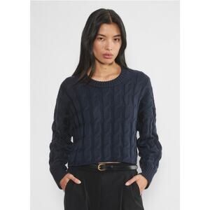 Aritzia Navy Cable Knit Crewneck Sweater